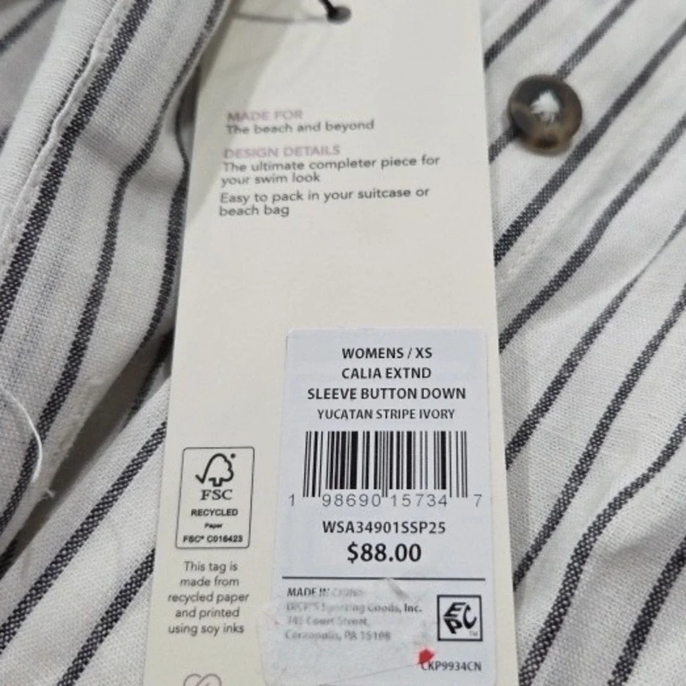 CALIA Swim Cover Up Dress Women XS White Gray Stripe Ivory Button Down Beach New